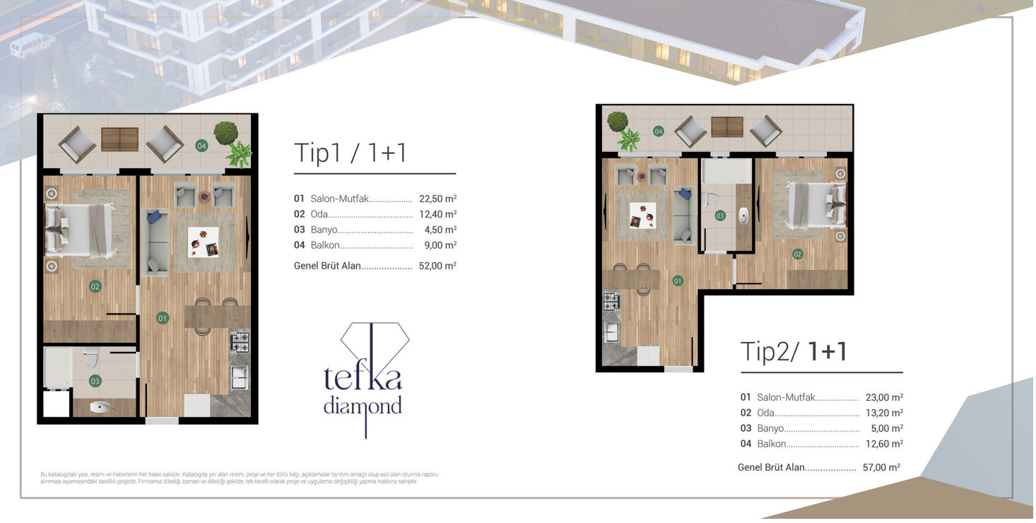 Tefka Diamond 1+1 daire kat planı