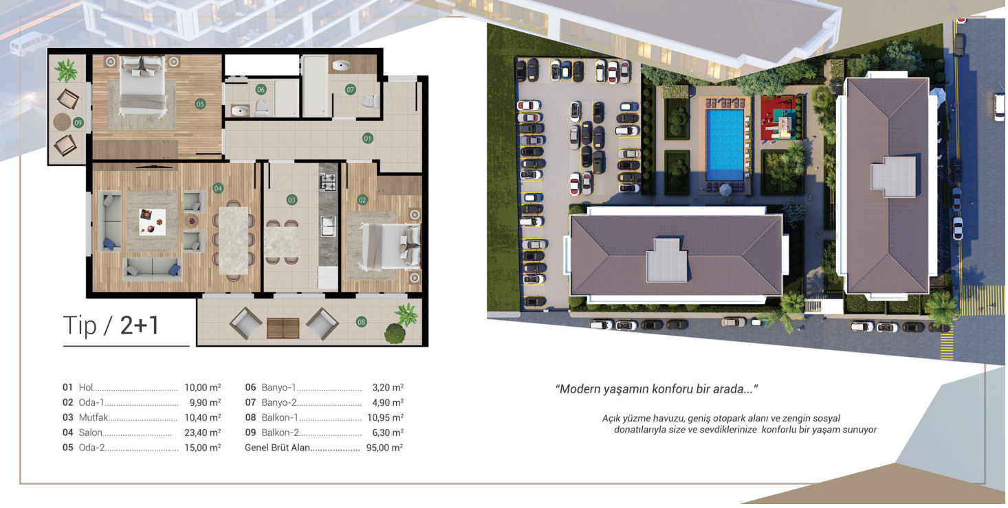 Tefka Diamond 2+1 daire kat planı